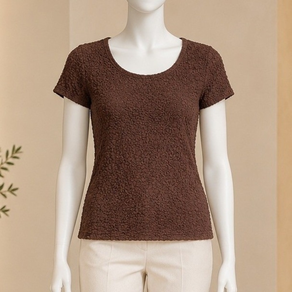 Worthington Womens Top Brown Popcorn Bubble Knit Textured Stretch Medium